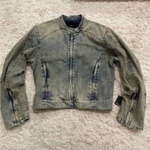 ENTIRE STUDIOS Moto Denim Jacket Surface Wave Acid Wash Blue unisex XXL